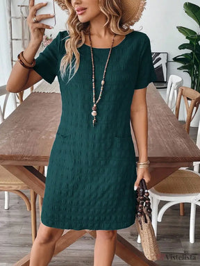 Vestido Curto Casual Texturizado Com Bolsos Vestido Curto Casual Texturizado Com Bolsos