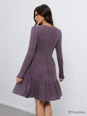 Vestido Curto De Manga Longa Com Cinto E Saia Rodada Vestido Curto De Manga Longa Com Cinto E Saia Rodada
