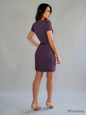 Vestido Curto Evasê Decote V Transpassado Elegante Vestido Curto Evasê Decote V Transpassado Elegante