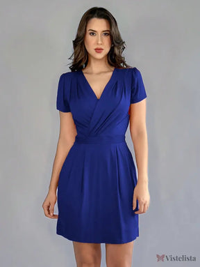Vestido Curto Evasê Decote V Transpassado Elegante Azul-marinho / PP Vestido Curto Evasê Decote V Transpassado Elegante