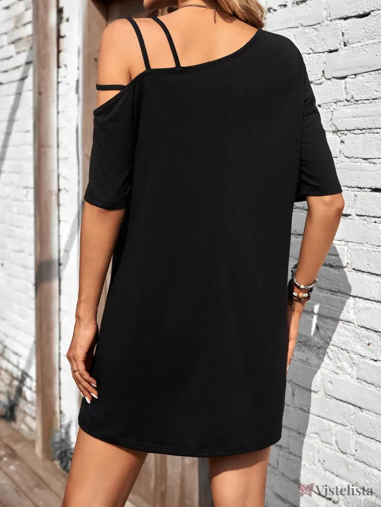 Vestido Curto Ombro Único Com Alças Assimétricas Vestido Curto Ombro Único Com Alças Assimétricas