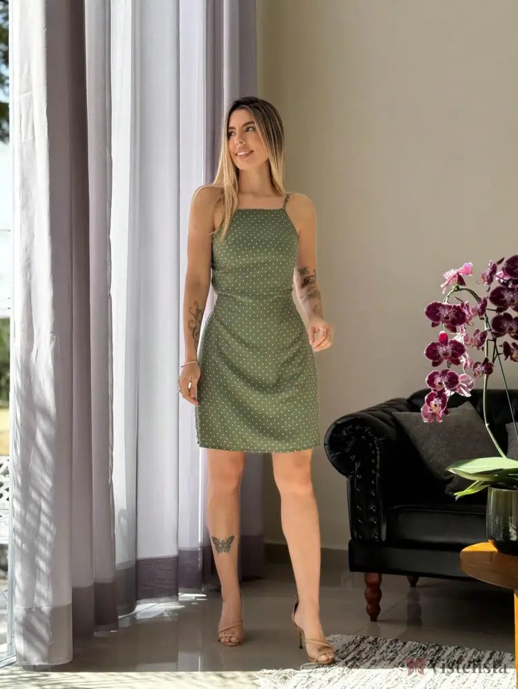 Vestido Curto Slip Dress Estampado Poá Alças Finas Vestido Curto Slip Dress Estampado Poá Alças Finas