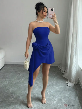 Vestido Curto Tomara Que Caia Assimétrico Com Flor Na Cintura Vestido Curto Tomara Que Caia Assimétrico Com Flor Na