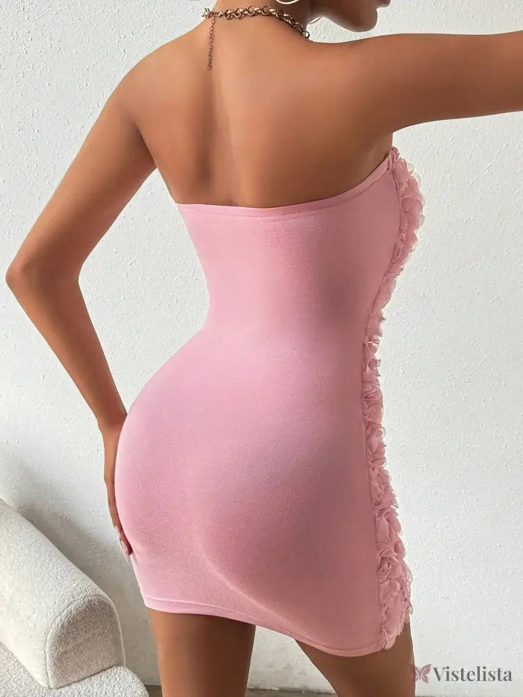 Vestido Curto Tomara Que Caia Com Flores 3D Vestido Curto Tomara Que Caia Com Flores 3D