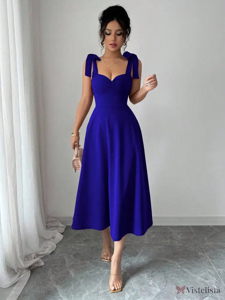 Vestido Elegante Decote Coração Com Saia A-Line Azul Royal / PP Vestido Elegante Decote Coração Com Saia A-Line