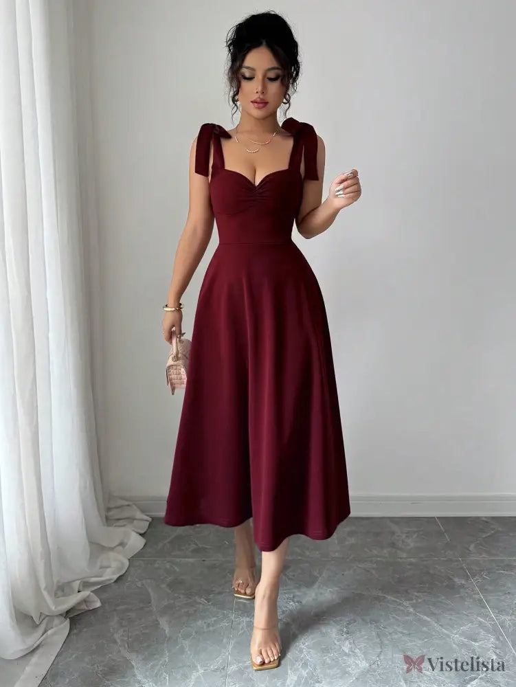 Vestido Elegante Decote Coração Com Saia A-Line Vinho / PP Vestido Elegante Decote Coração Com Saia A-Line