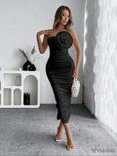 Vestido Elegante Justo Longo Com Detalhe Floral Estruturado Preto / PP Vestido Elegante Justo Longo Com Detalhe Floral