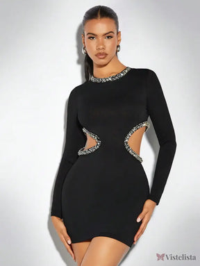 Vestido Justo De Manga Longa Com Recortes Laterais Luxo Vestido Justo De Manga Longa Com Recortes Laterais Luxo