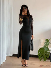 Vestido Justo Longo Elegante Com Detalhe Em Tule Preto / PP Vestido Justo Longo Elegante Com Detalhe Em Tule