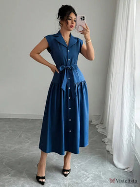 Vestido Longo Chemise Com Botões E Faixa Na Cintura Vestido Longo Chemise Com Botões E Faixa Na Cintura