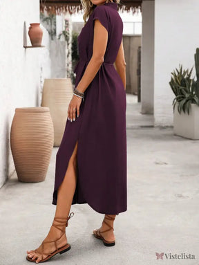 Vestido Longo Chemise Com Fenda Frontal E Botões Vestido Longo Chemise Com Fenda Frontal E Botões