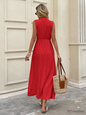 Vestido Longo Chemise Em Linho Com Botões Frontais Vestido Longo Chemise Em Linho Com Botões Frontais