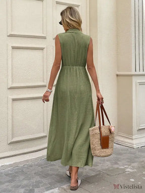 Vestido Longo Chemise Em Linho Com Botões Frontais Vestido Longo Chemise Em Linho Com Botões Frontais