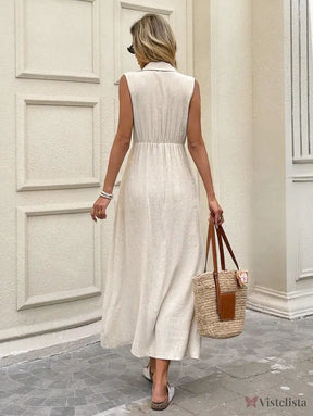Vestido Longo Chemise Em Linho Com Botões Frontais Vestido Longo Chemise Em Linho Com Botões Frontais