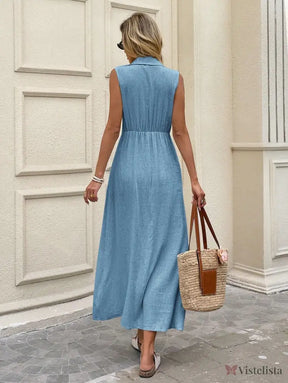 Vestido Longo Chemise Em Linho Com Botões Frontais Vestido Longo Chemise Em Linho Com Botões Frontais