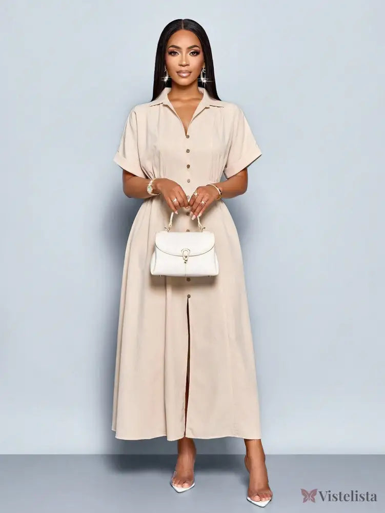 Vestido Longo Chemise Feminino Com Botões Frontais Vestido Longo Chemise Feminino Com Botões Frontais