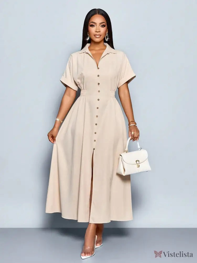 Vestido Longo Chemise Feminino Com Botões Frontais Damasco / PP Vestido Longo Chemise Feminino Com Botões Frontais
