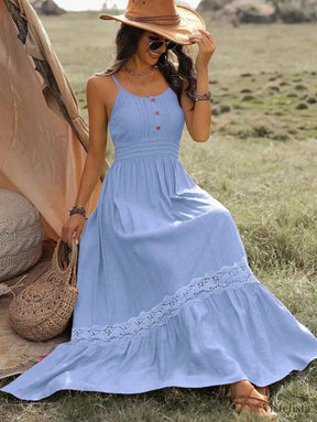 Vestido Longo De Alça Com Detalhe Rendado Boho Vestido Longo De Alça Com Detalhe Rendado Boho