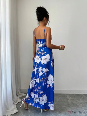 Vestido Longo De Alças Ajustáveis Estampado Floral Elegante Vestido Longo De Alças Ajustáveis Estampado Floral Elegante