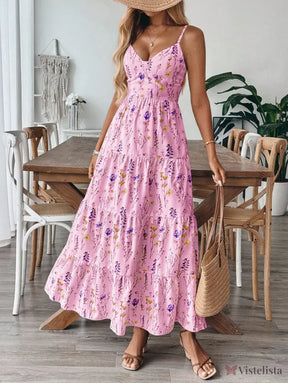 Vestido Longo De Alças Com Estampa Floral E Laço Nas Costas Vestido Longo De Alças Com Estampa Floral E Laço Nas Costas