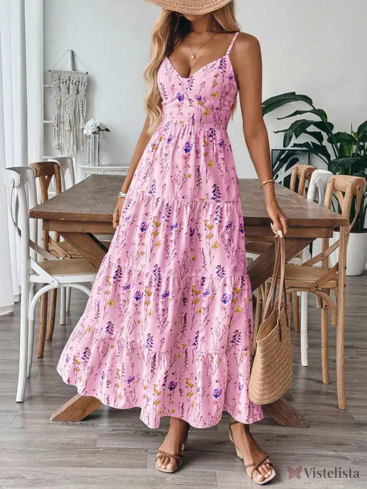 Vestido Longo De Alças Com Estampa Floral E Laço Nas Costas Vestido Longo De Alças Com Estampa Floral E Laço Nas Costas