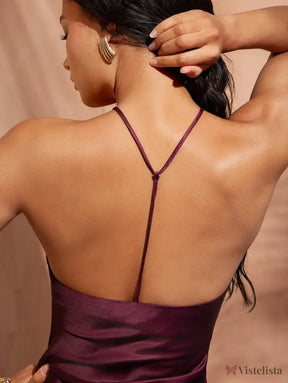 Vestido Longo de Alças Finas em Cetim Degradê Elegante Vestido Longo de Alças Finas em Cetim Degradê Elegante