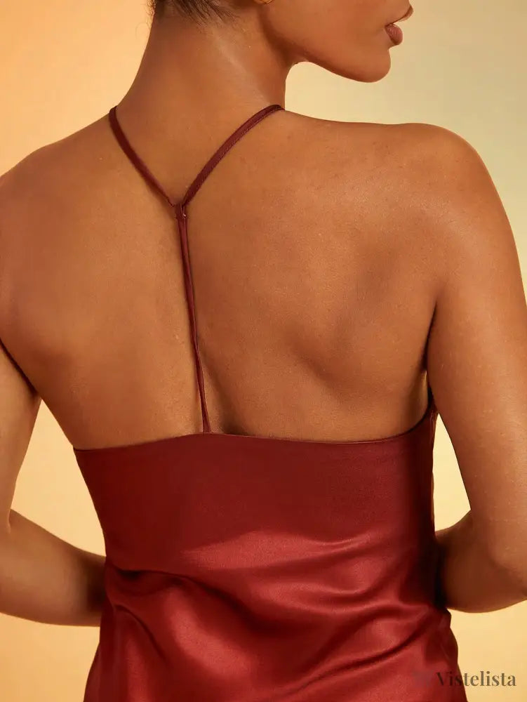 Vestido Longo de Alças Finas em Cetim Degradê Elegante Vestido Longo de Alças Finas em Cetim Degradê Elegante