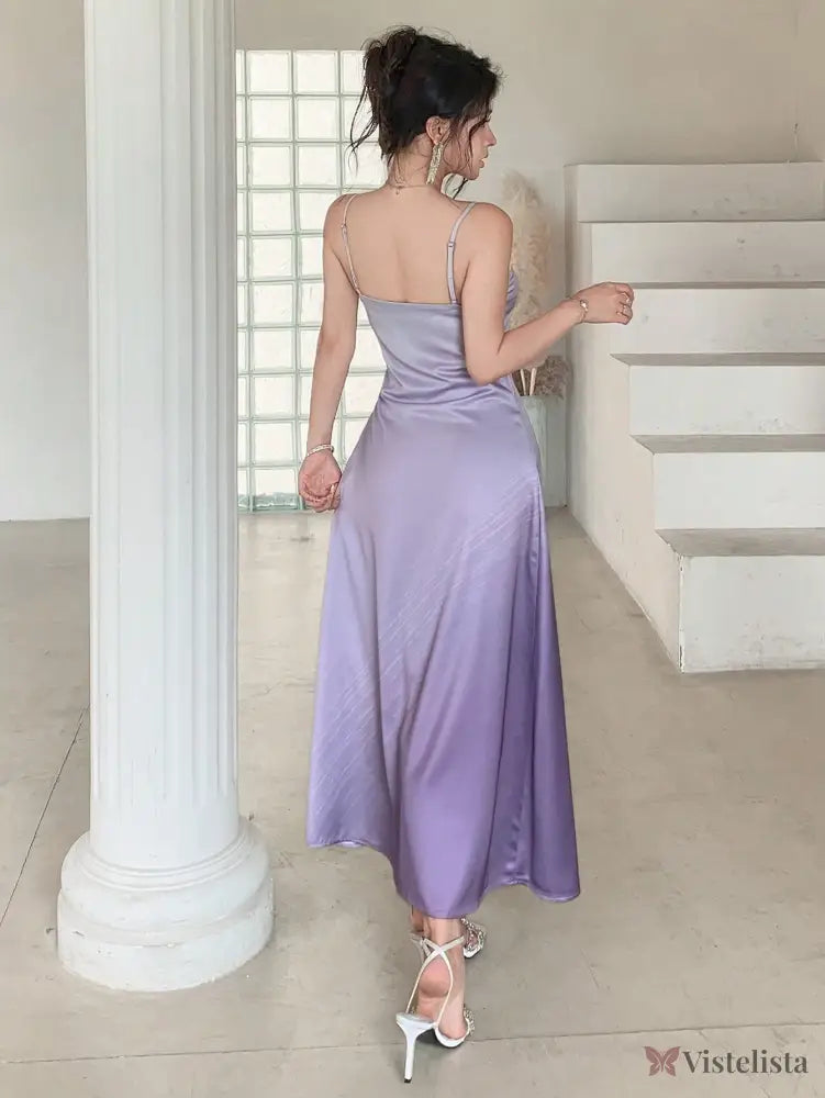 Vestido Longo De Cetim Com Alças Finas Elegante Vestido Longo De Cetim Com Alças Finas Elegante
