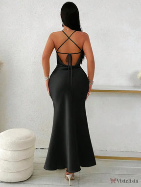 Vestido Longo De Cetim Com Decote Draped Vestido Longo De Cetim Com Decote Draped