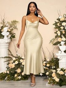 Vestido Longo De Cetim Com Decote Draped Damasco / PP Vestido Longo De Cetim Com Decote Draped