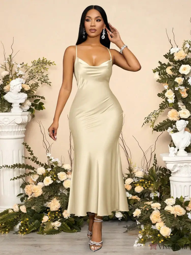 Vestido Longo De Cetim Com Decote Draped Damasco / PP Vestido Longo De Cetim Com Decote Draped