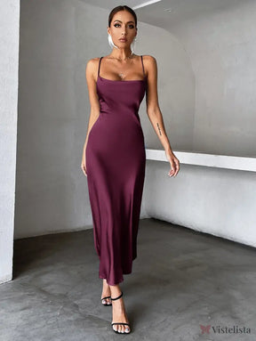 Vestido Longo De Cetim Minimalista Com Alças Finas Vestido Longo De Cetim Minimalista Com Alças Finas