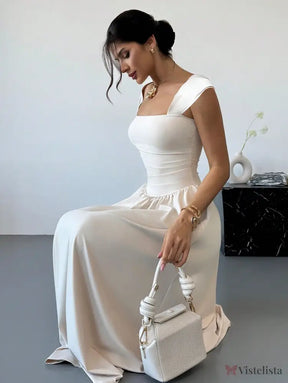 Vestido Longo Decote Quadrado Com Mangas Curtas Elegante Vestido Longo Decote Quadrado Com Mangas Curtas Elegante
