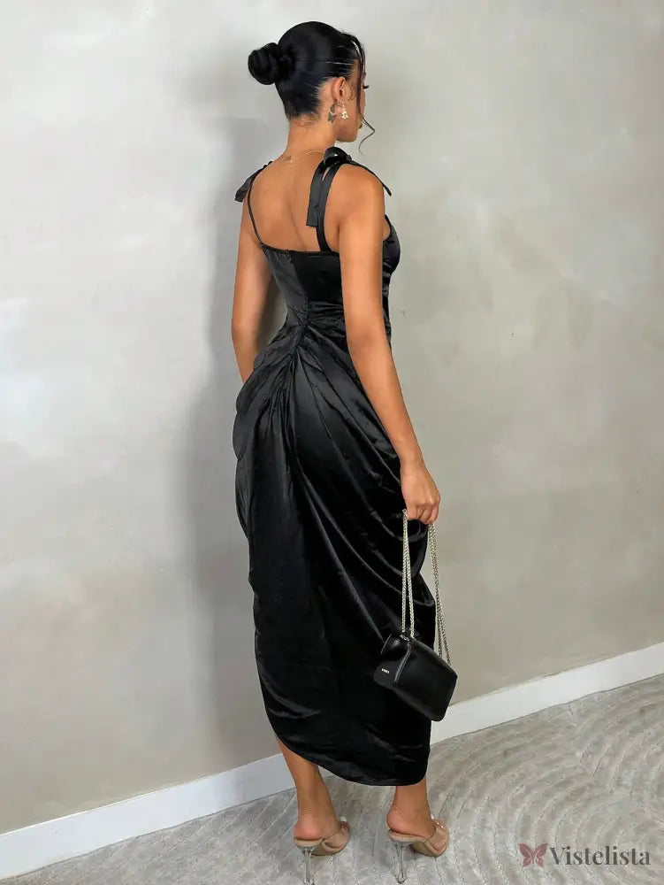 Vestido Longo Elegante Drapeado Lateral Com Fenda Sofisticada Vestido Longo Elegante Drapeado Lateral Com Fenda