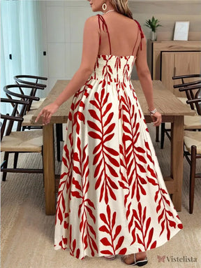 Vestido Longo Estampado com Alças Ajustáveis e Cintura Marcada Vestido Longo Estampado com Alças Ajustáveis e Cintura