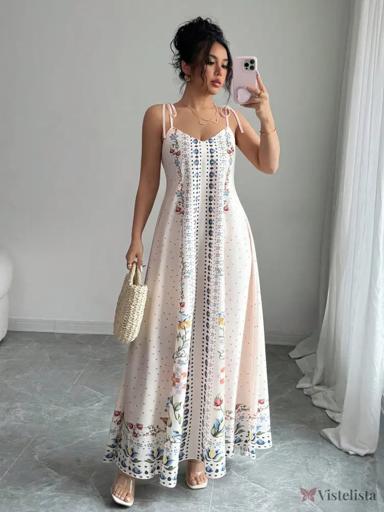 Vestido Longo Estampado com Alças Finas e Barra Decorada Damasco / PP Vestido Longo Estampado com Alças Finas e Barra