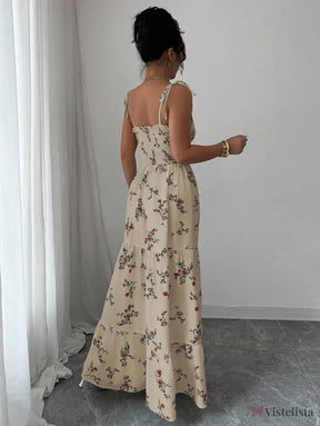 Vestido Longo Estampado Floral Com Alças Finas Ajustáveis Vestido Longo Estampado Floral Com Alças Finas Ajustáveis