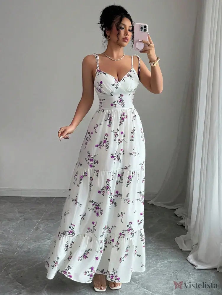 Vestido Longo Estampado Floral Com Alças Finas Ajustáveis Amarela / PP Vestido Longo Estampado Floral Com Alças Finas