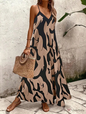 Vestido Longo Estampado Soltinho Com Alças Finas Vestido Longo Estampado Soltinho Com Alças Finas