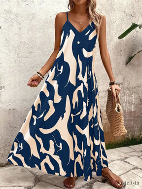 Vestido Longo Estampado Soltinho Com Alças Finas Vestido Longo Estampado Soltinho Com Alças Finas
