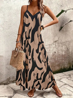 Vestido Longo Estampado Soltinho Com Alças Finas Vestido Longo Estampado Soltinho Com Alças Finas