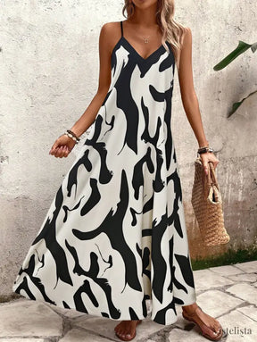 Vestido Longo Estampado Soltinho Com Alças Finas Vestido Longo Estampado Soltinho Com Alças Finas