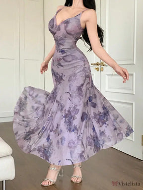 Vestido Longo Justo Floral Decote V Profundo Vestido Longo Justo Floral Decote V Profundo