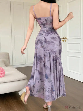 Vestido Longo Justo Floral Decote V Profundo Vestido Longo Justo Floral Decote V Profundo