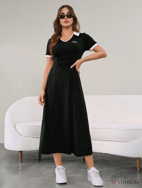 Vestido Longo Minimalista Decote V Cintura Ajustada Vestido Longo Minimalista Decote V Cintura Ajustada