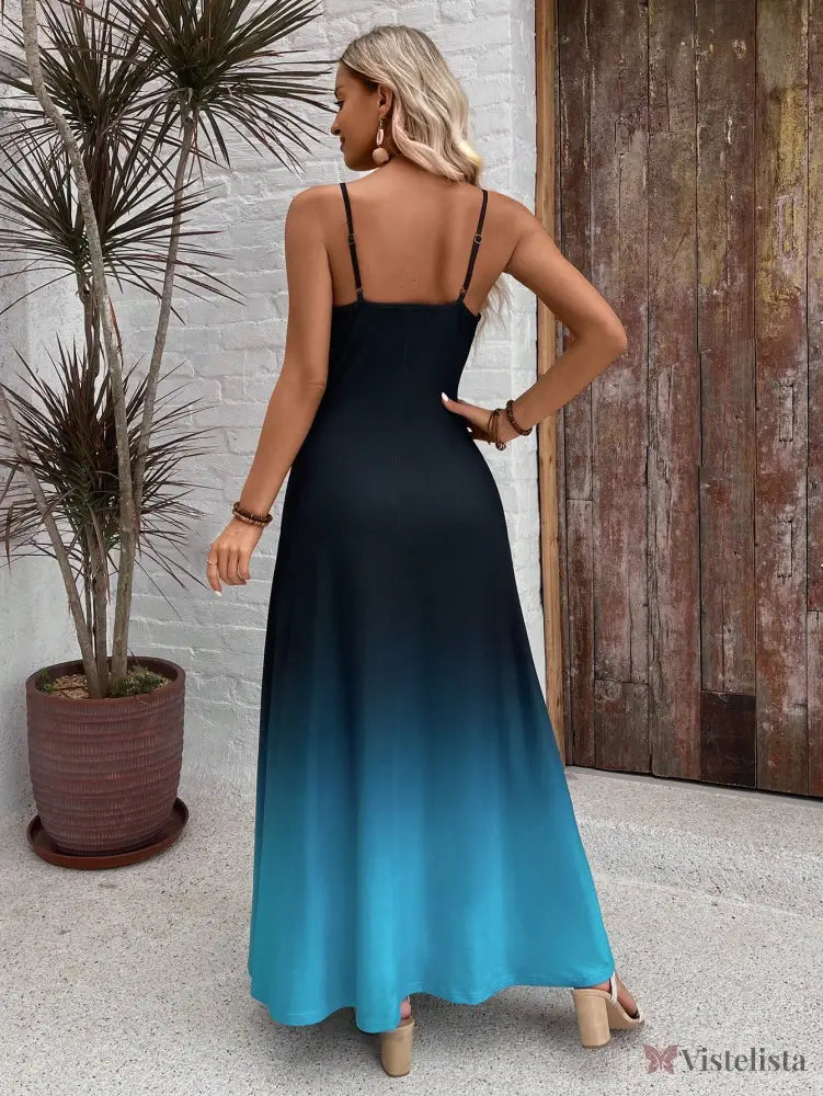 Vestido Longo Ombre Com Estampa Boho E Alças Finas Vestido Longo Ombre Com Estampa Boho E Alças Finas