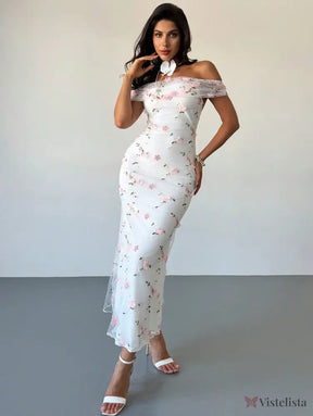 Vestido Longo Ombro A Ombro Com Estampa Floral Romântica Vestido Longo Ombro A Ombro Com Estampa Floral Romântica