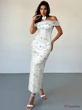 Vestido Longo Ombro A Ombro Com Estampa Floral Romântica Vestido Longo Ombro A Ombro Com Estampa Floral Romântica