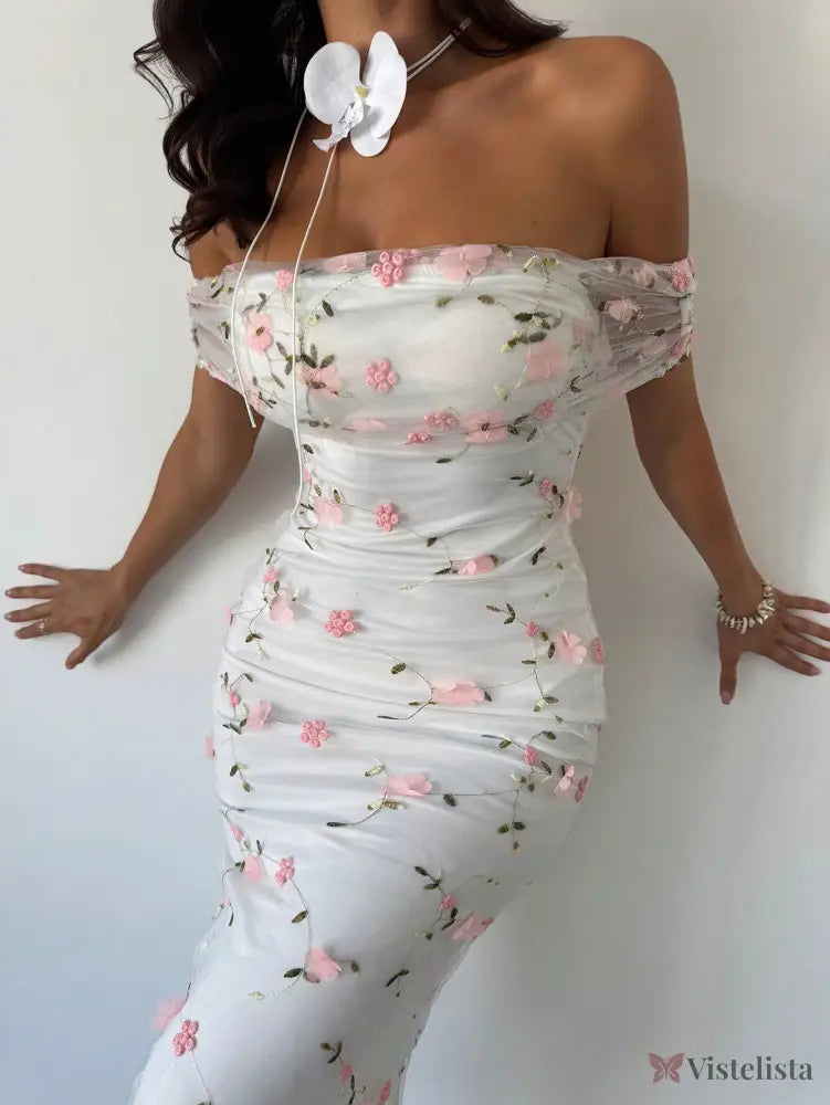 Vestido Longo Ombro A Ombro Com Estampa Floral Romântica Vestido Longo Ombro A Ombro Com Estampa Floral Romântica