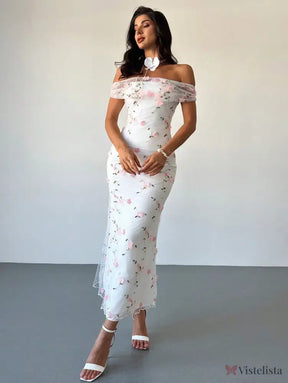 Vestido Longo Ombro A Ombro Com Estampa Floral Romântica Vestido Longo Ombro A Ombro Com Estampa Floral Romântica
